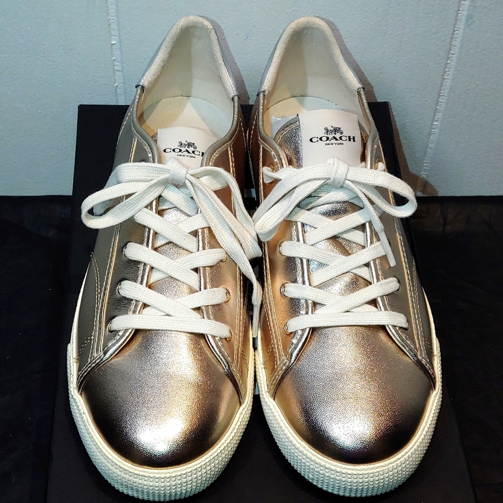 NIB COACH Low Top Sneaker C136 Metallic Champagne - Picture 2 of 10